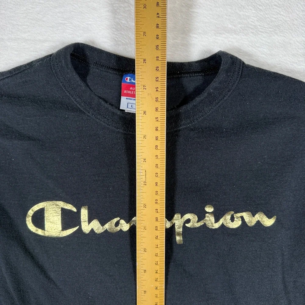 Champion Authentic Athletic Apparel Black Gold Script Logo T Shirt Mens Large‎ - Picture 5 of 7